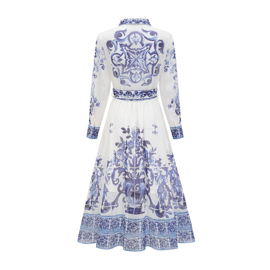 Isabelle pattern-print cinch-waist midi dress