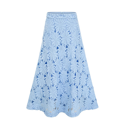 Audrey blue guipure-lace top & skirt matching set
