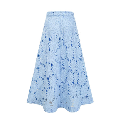 Audrey blue guipure-lace top & skirt matching set