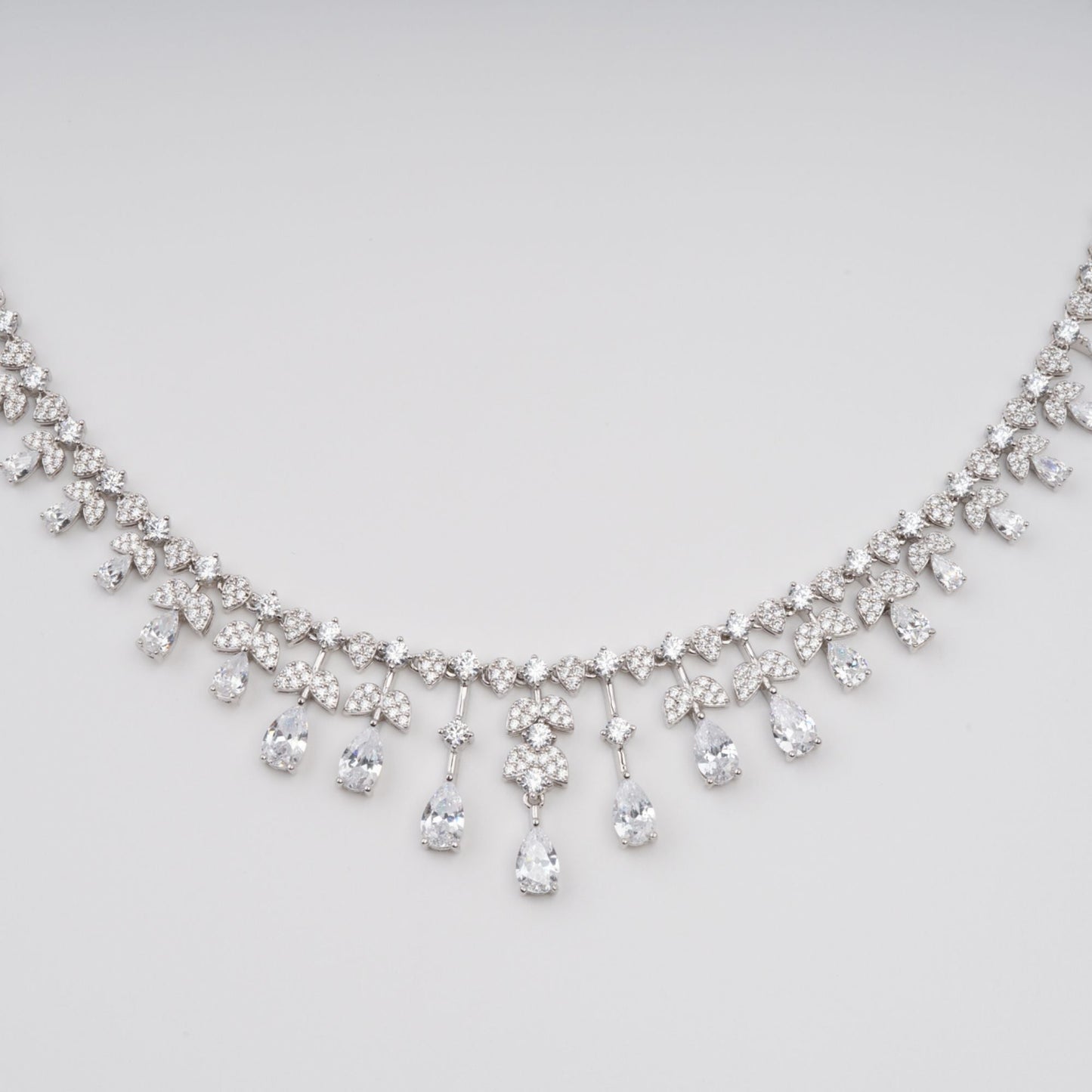 Salli Silver Tone Symmetrical Embellished Sterling Silver Necklace