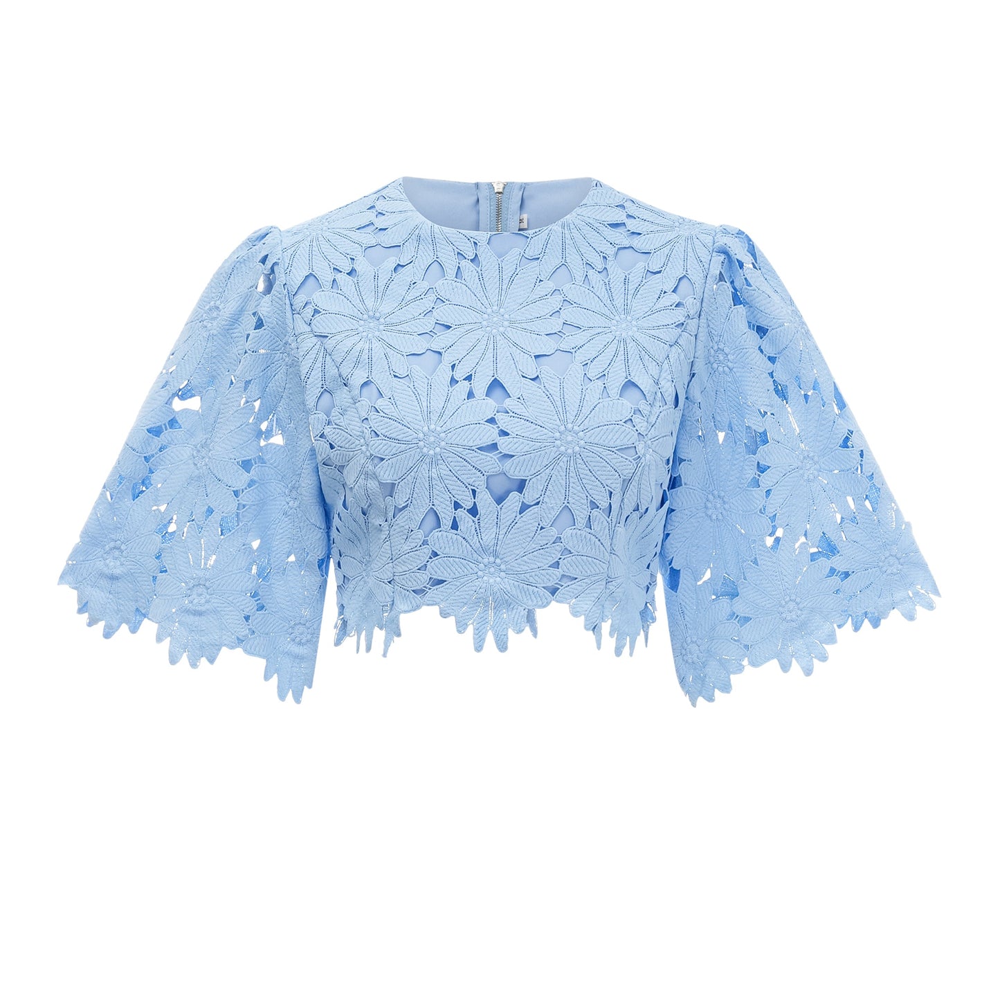 Audrey blue guipure-lace top & skirt matching set