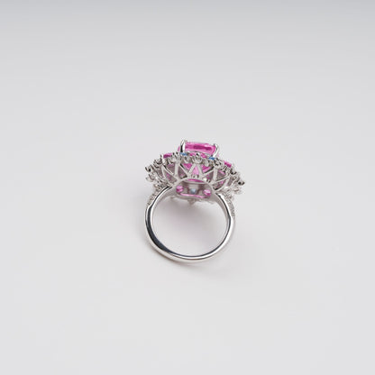 Révérence Pink Halo-Set Zircon Gemstone Sterling Silver Ring