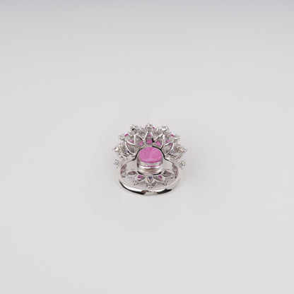 Révérence Pink Halo-Set Zircon Gemstone Sterling Silver Ring