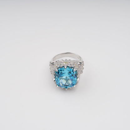 Éternité Blue Floral Motif Gemstone Sterling Silver Ring