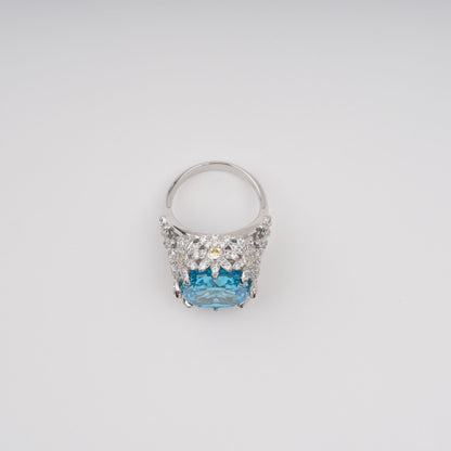 Éternité Blue Floral Motif Gemstone Sterling Silver Ring