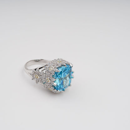 Éternité Blue Floral Motif Gemstone Sterling Silver Ring