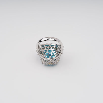 Éternité Blue Floral Motif Gemstone Sterling Silver Ring