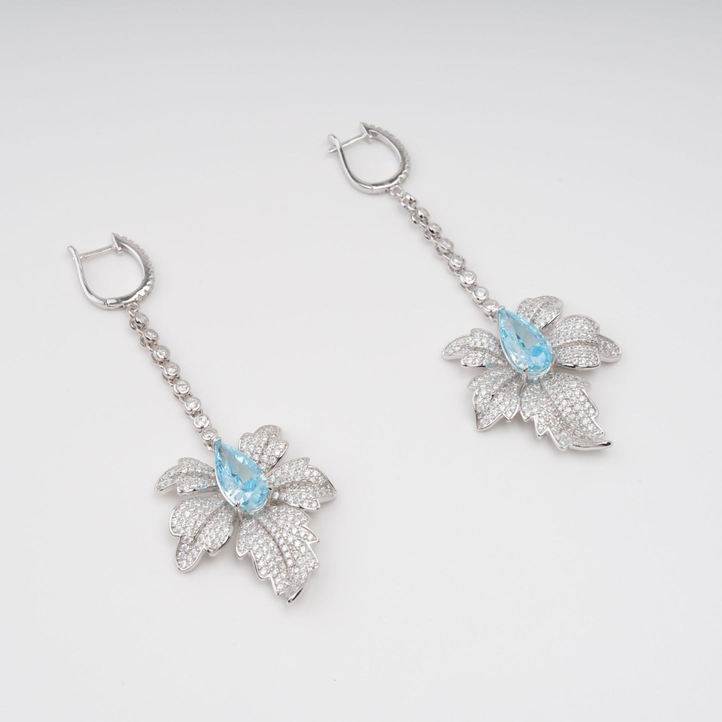 Vilhelmiina Blue Leaf Gemstone Dangle Sterling Silver Earrings