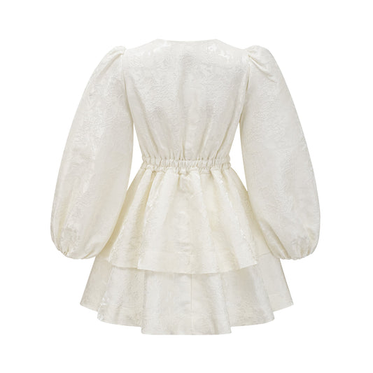 Colette white jacquard tiered mini dress