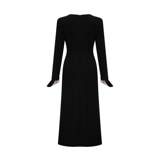 Karine contrast-color bowknot v-neck maxi dress