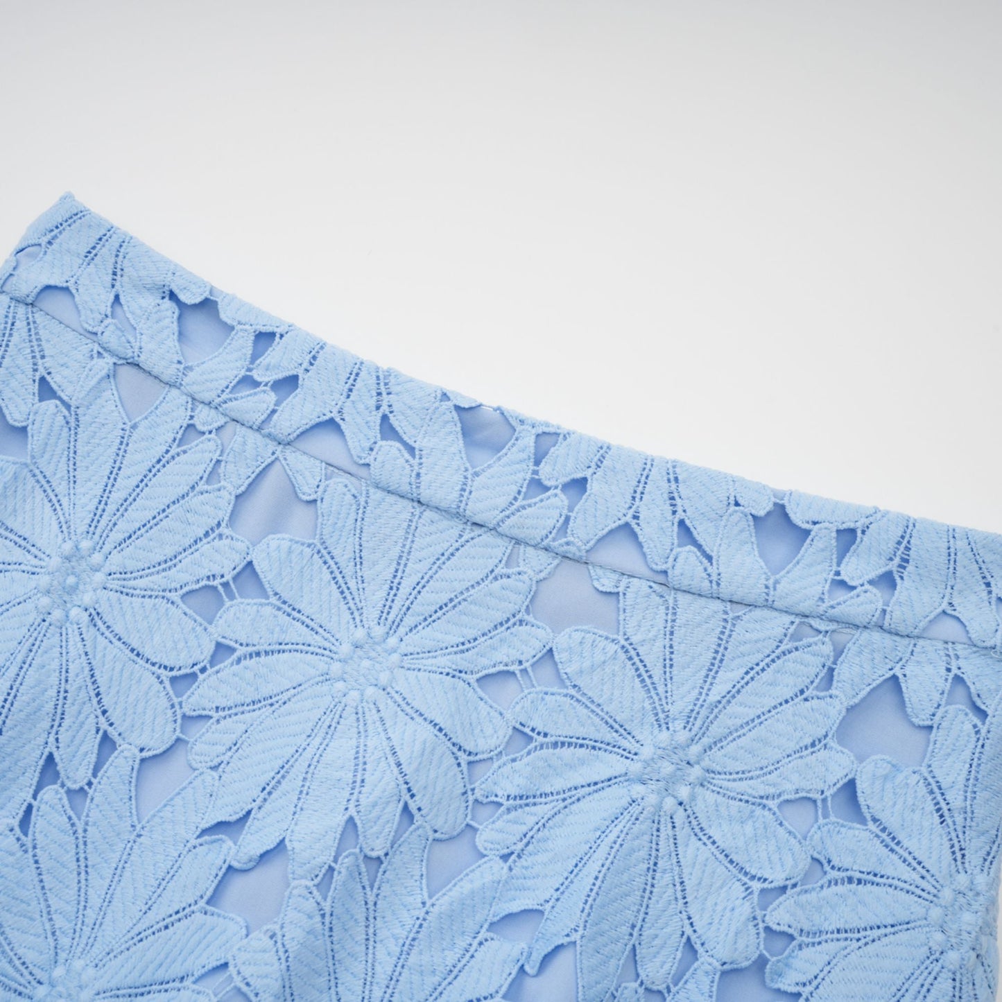 Audrey blue guipure-lace top & skirt matching set
