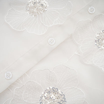 Béatrix white embellished semi-sheer shirt