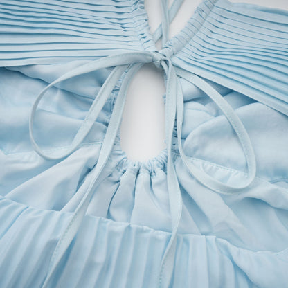 Andréa Blue Pleated Maxi Dress with Cutout Detail