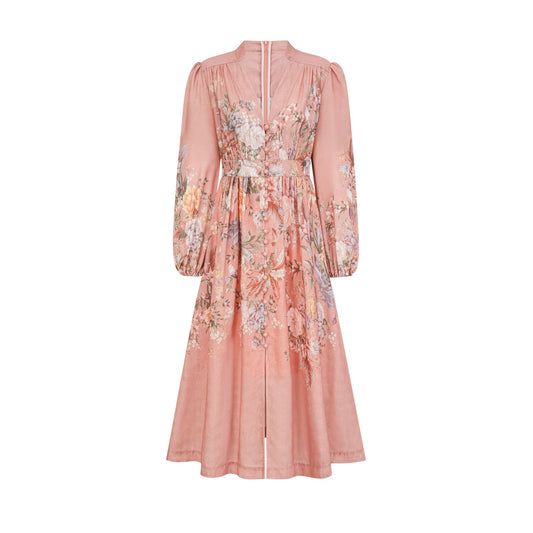 Sidonie pink V-neck floral-print midi dress