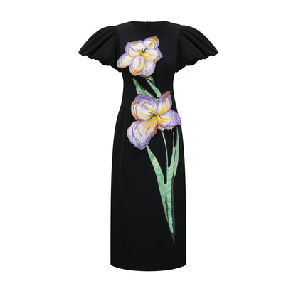 Irène sequined floral-embroidered midi dress in Black