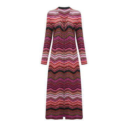 Chloé Red Striped Knit Long Cardigan