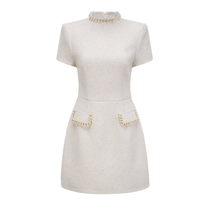 Jeanne white embellished tweed mini dress