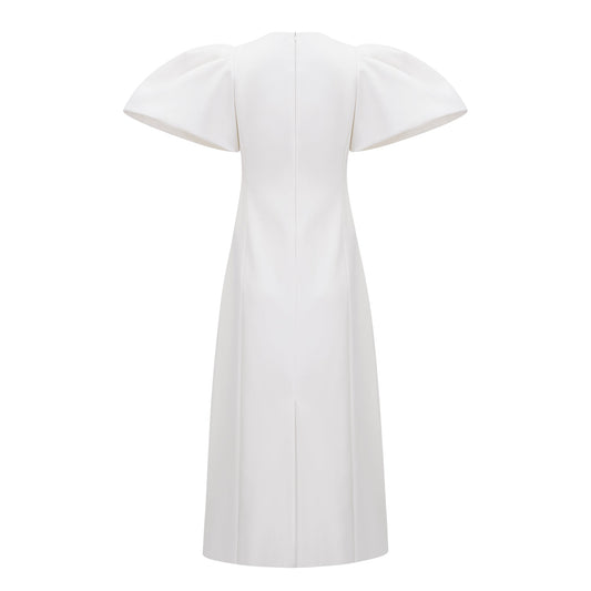 Irène White Sequin Floral Embroidered Midi Dress