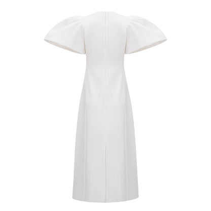 Irène White Sequin Floral Embroidered Midi Dress