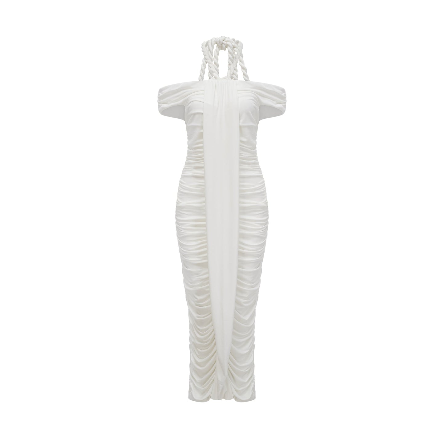 Émeline white braided rope-detail midi dress