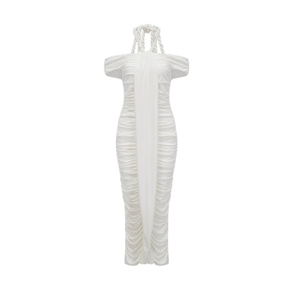 Émeline white braided rope-detail midi dress