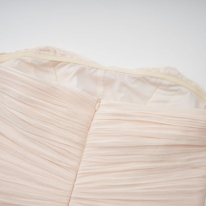 Céleste neutrals ruffled pleated maxi dress