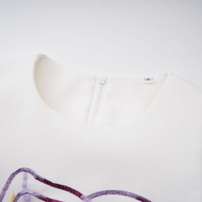 Irène White Sequin Floral Embroidered Midi Dress