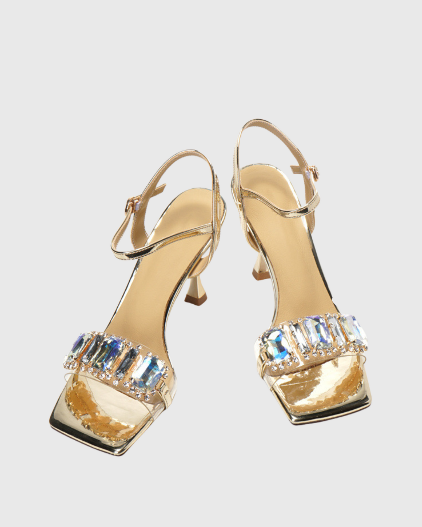 Dagny Crystal Metallic Strap Sandals In Gold