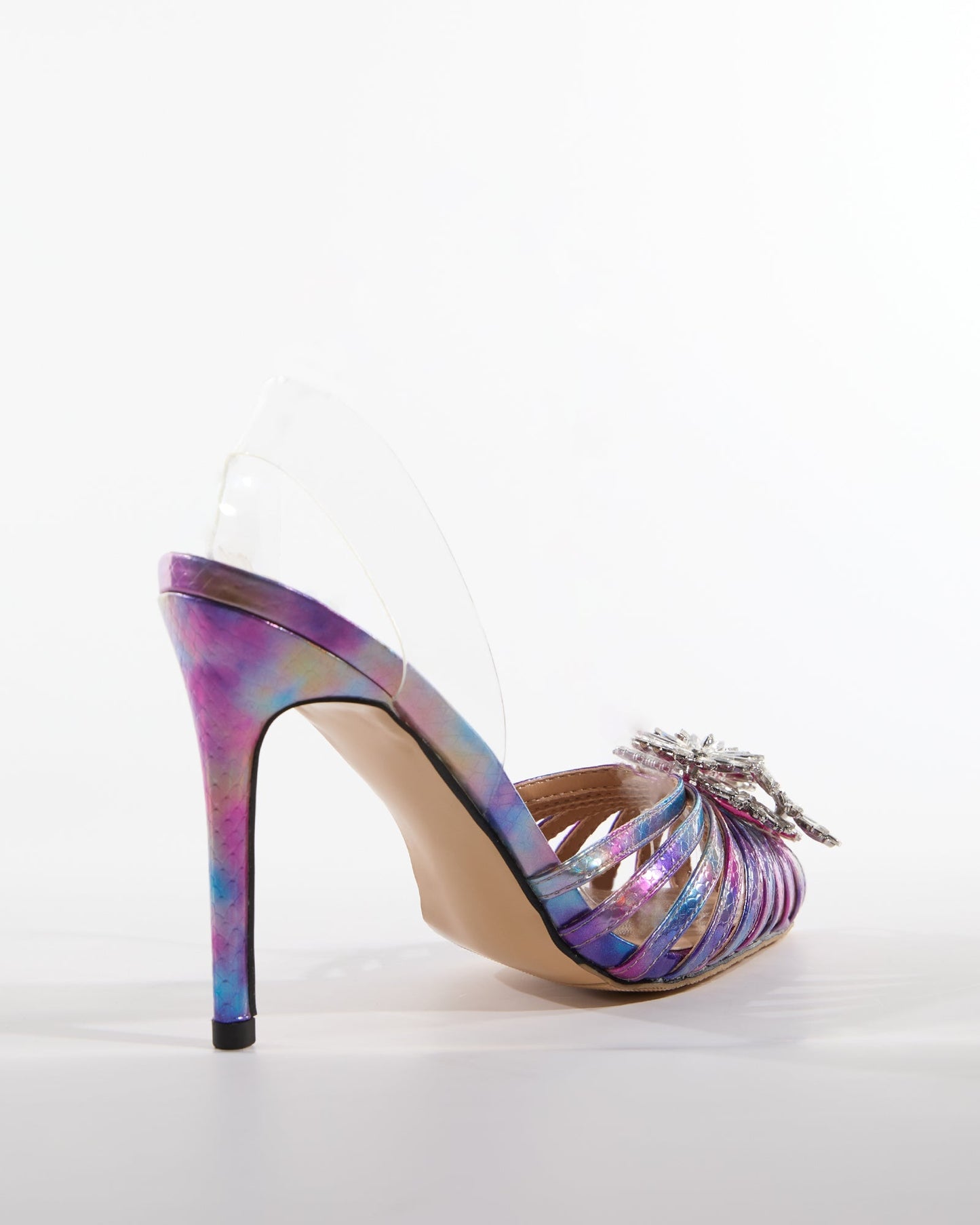 Dallas Crystal Flower Cage Sandals In Purple