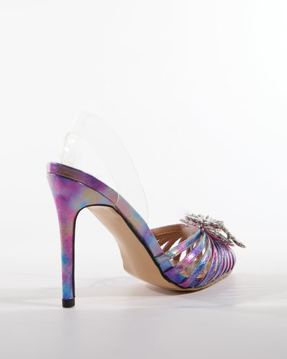 Dallas Crystal Flower Cage Sandals In Purple