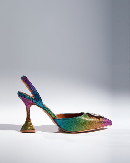 Desideria Rhinestone Slingback Flared Heels In Multicolor