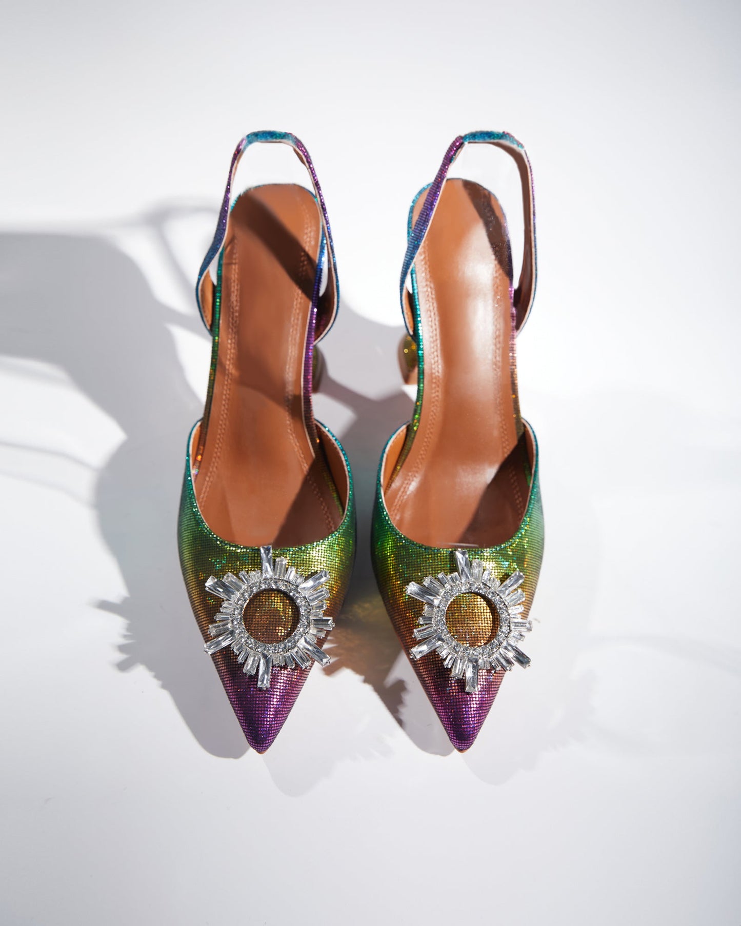 Desideria Rhinestone Slingback Flared Heels In Multicolor