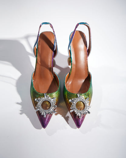 Desideria Rhinestone Slingback Flared Heels In Multicolor