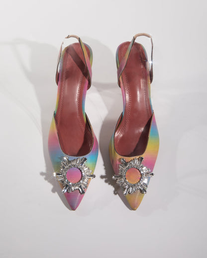 Desideria Rhinestone Slingback Flared Heels In Rainbow