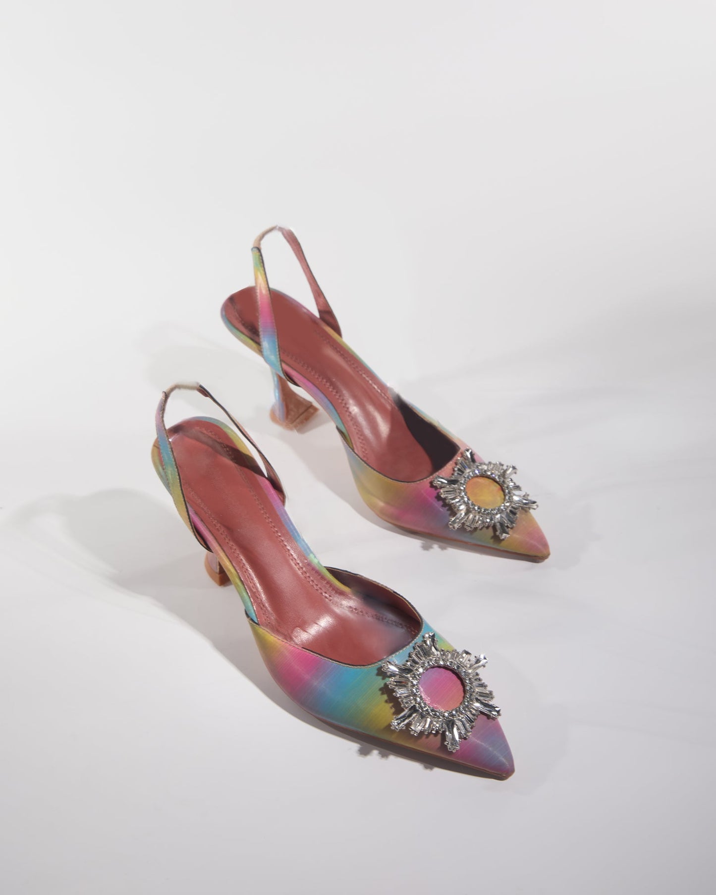 Desideria Rhinestone Slingback Flared Heels In Rainbow