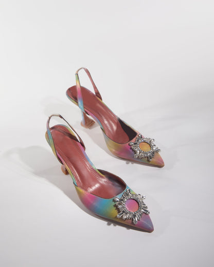 Desideria Rhinestone Slingback Flared Heels In Rainbow