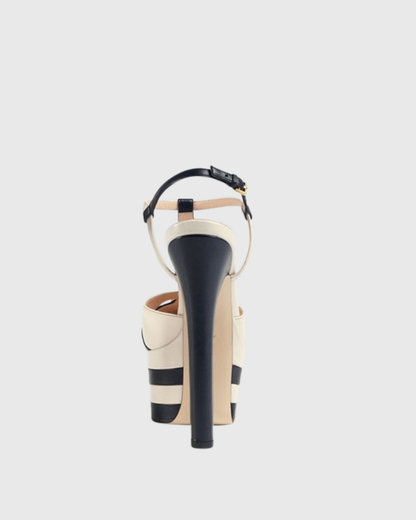 Dionisia Stripe Rivet Strap Platform Heels In Navy