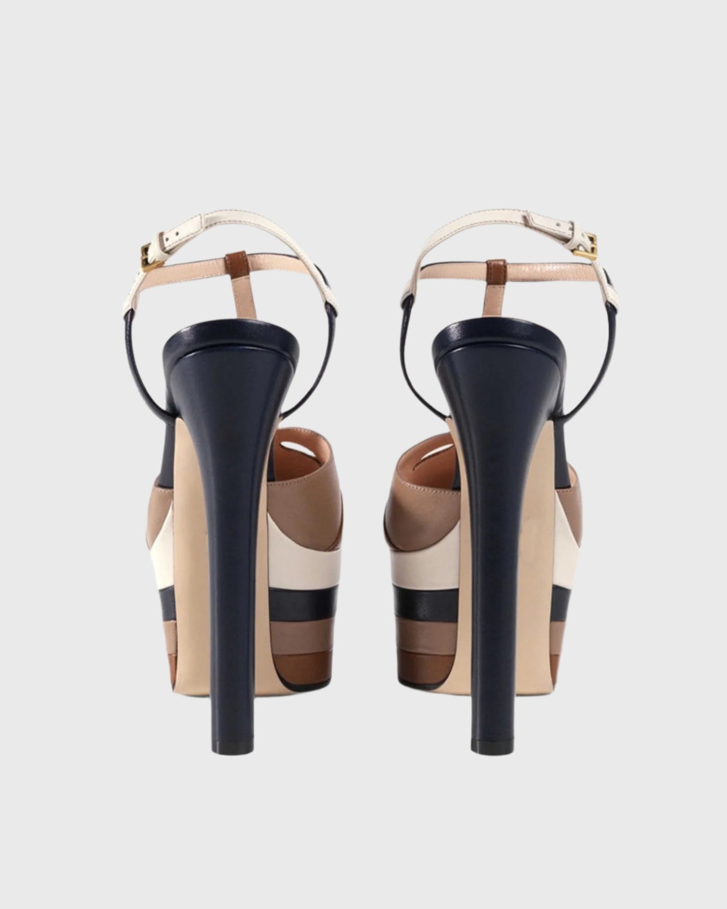 Dionisia Stripe Strap Platform Heels In Brown