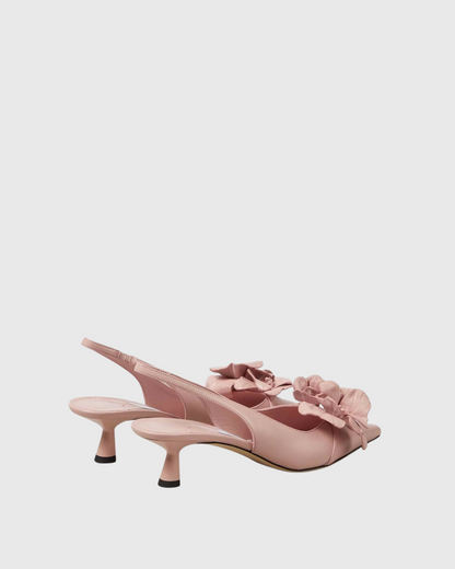 Donata 3D Flower Slingback Kitten Heels In Blush