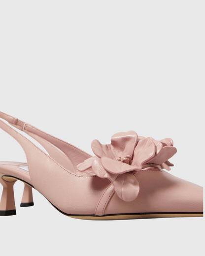 Donata 3D Flower Slingback Kitten Heels In Blush