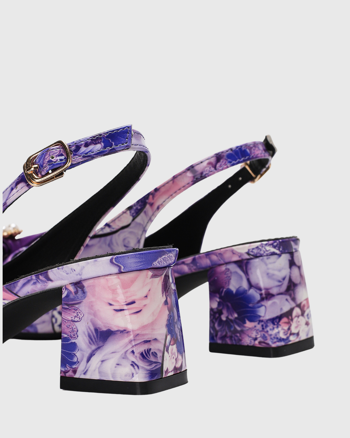 Elena Bow Floral Print Chunky Heels In Purple
