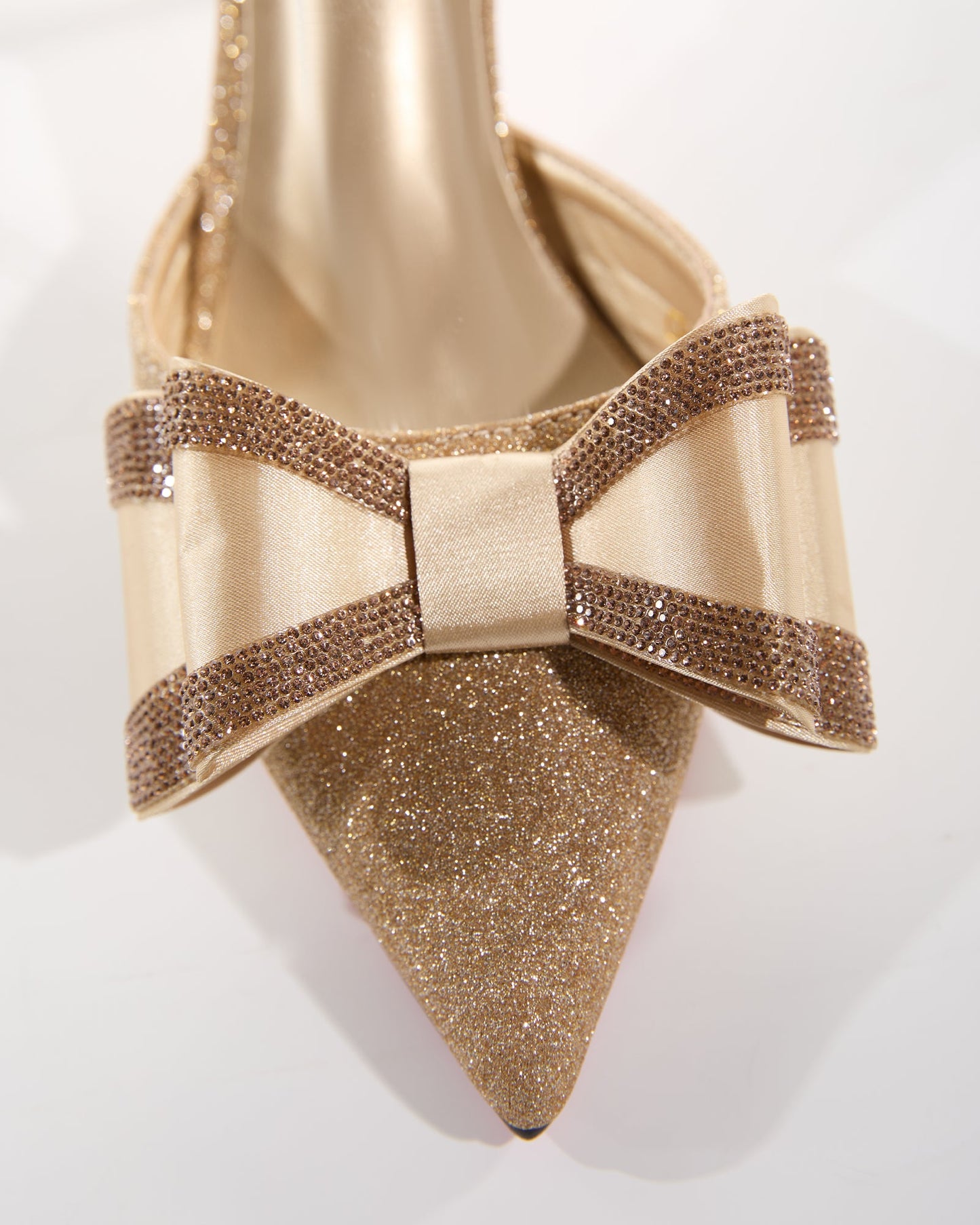 Elena Sparkle Bow Flared Heels In Gold