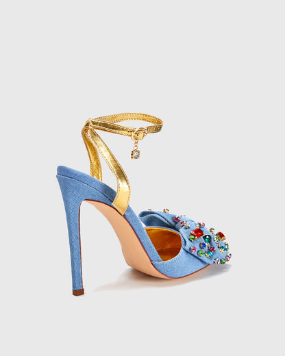 Elettra Rhinestone Bow Cowboy Pumps In Blue