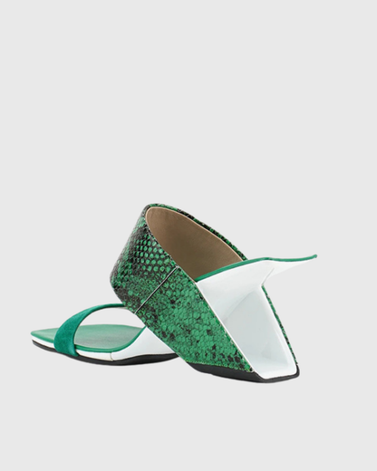 Fabia Snake Print  Snake Print Wedge Sandals In Green
