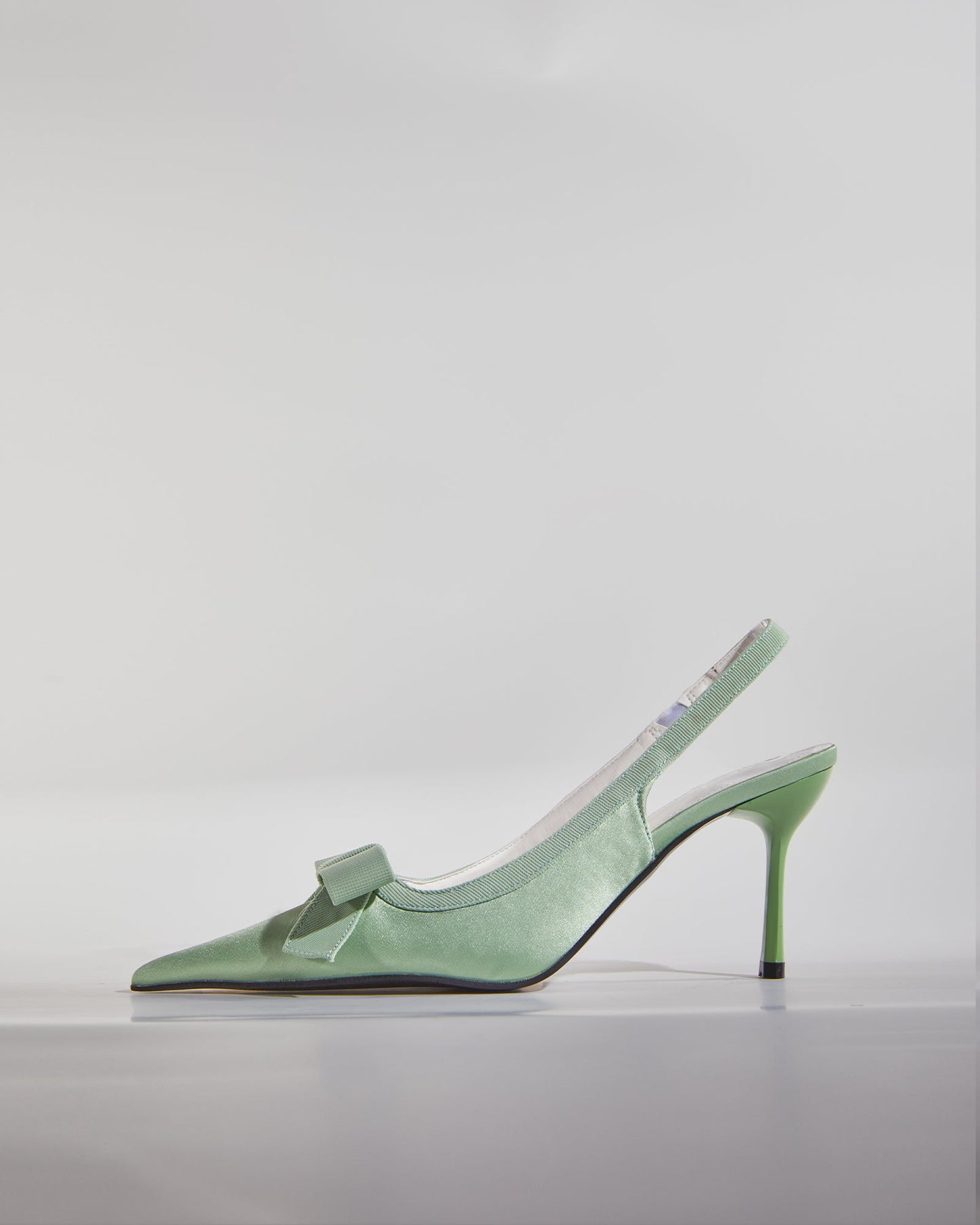 Fay Bow Satin Slingback Pumps In Green