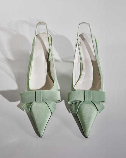 Fay Bow Satin Slingback Pumps In Green