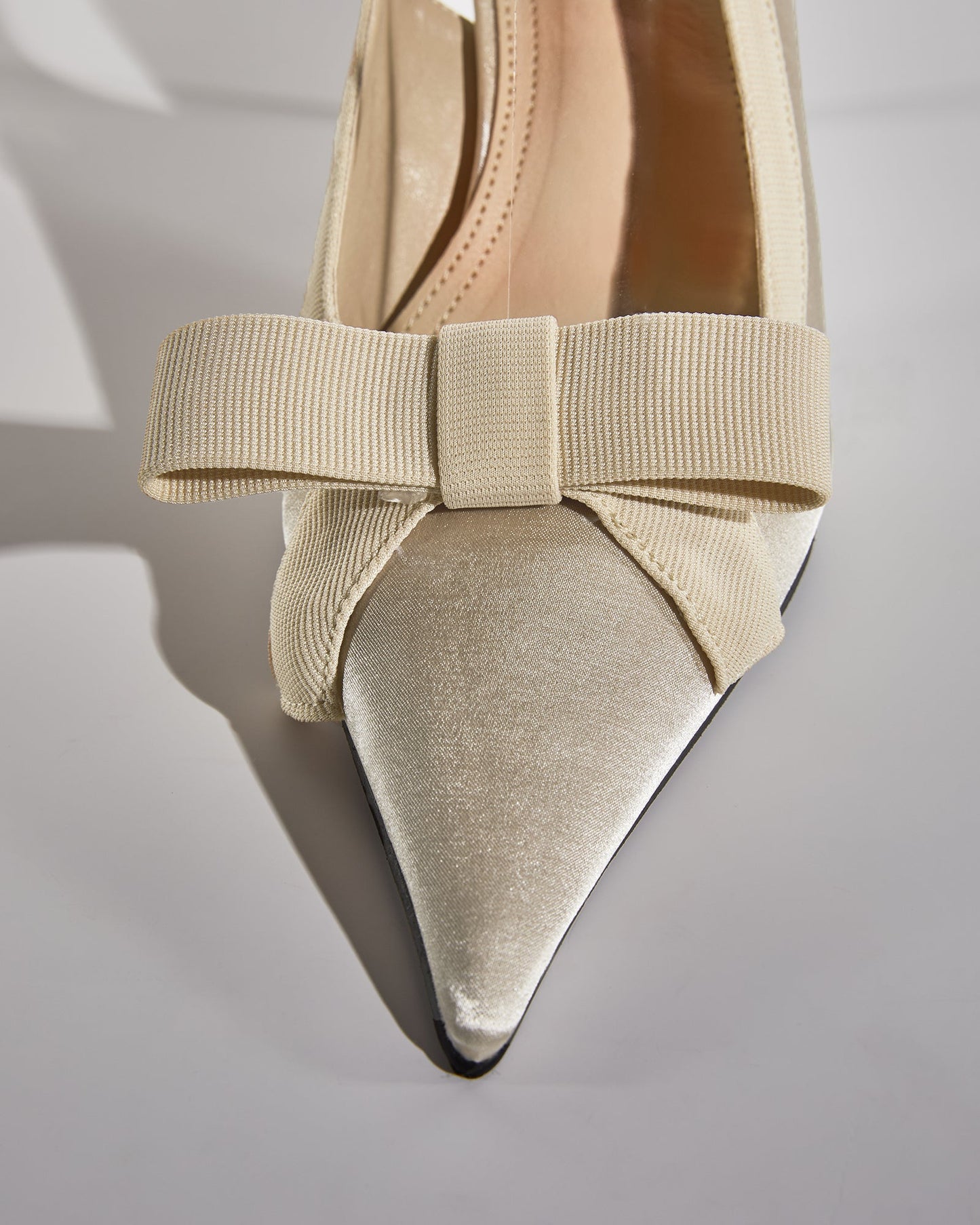 Fay Bow Satin Slingback Pumps In Natural
