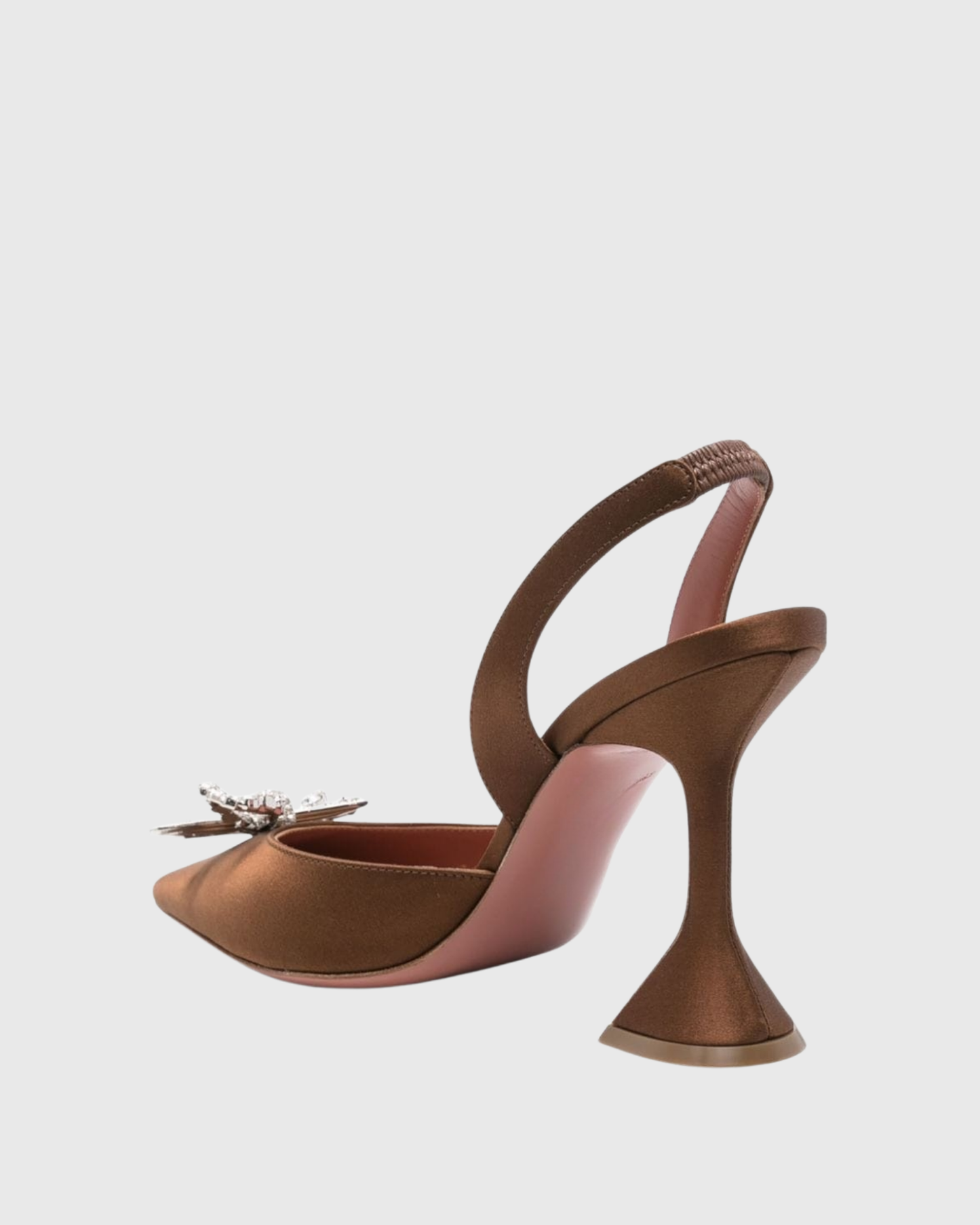 Fedora Crystal Bow Satin Slingback Pumps In Brown