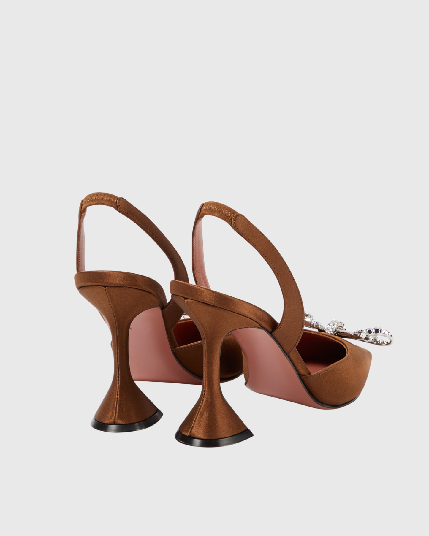Fedora Crystal Bow Satin Slingback Pumps In Brown