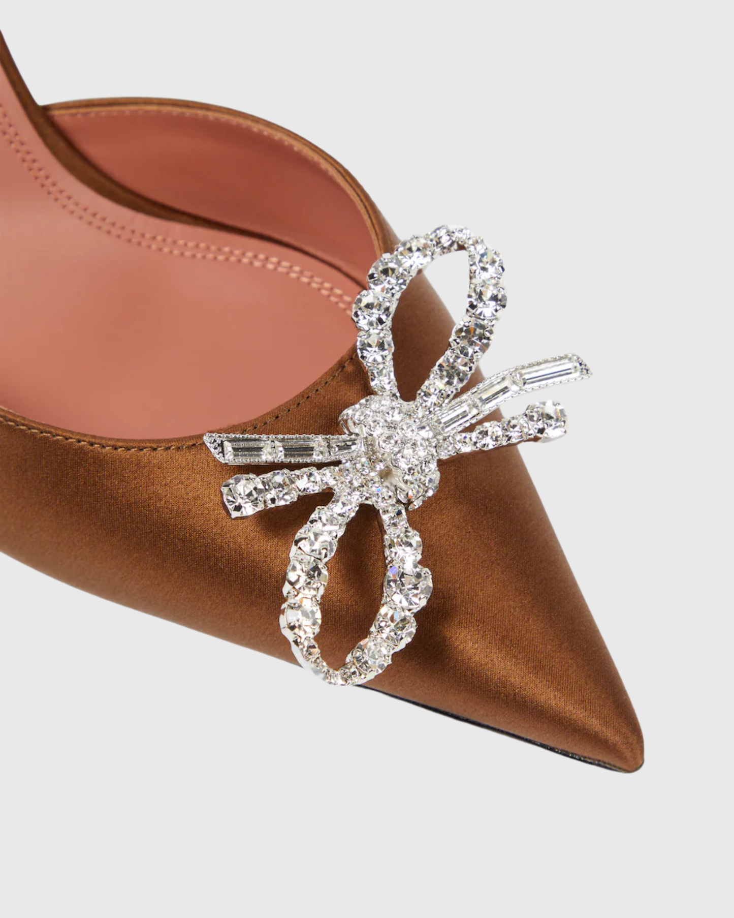 Fedora Crystal Bow Satin Slingback Pumps In Brown